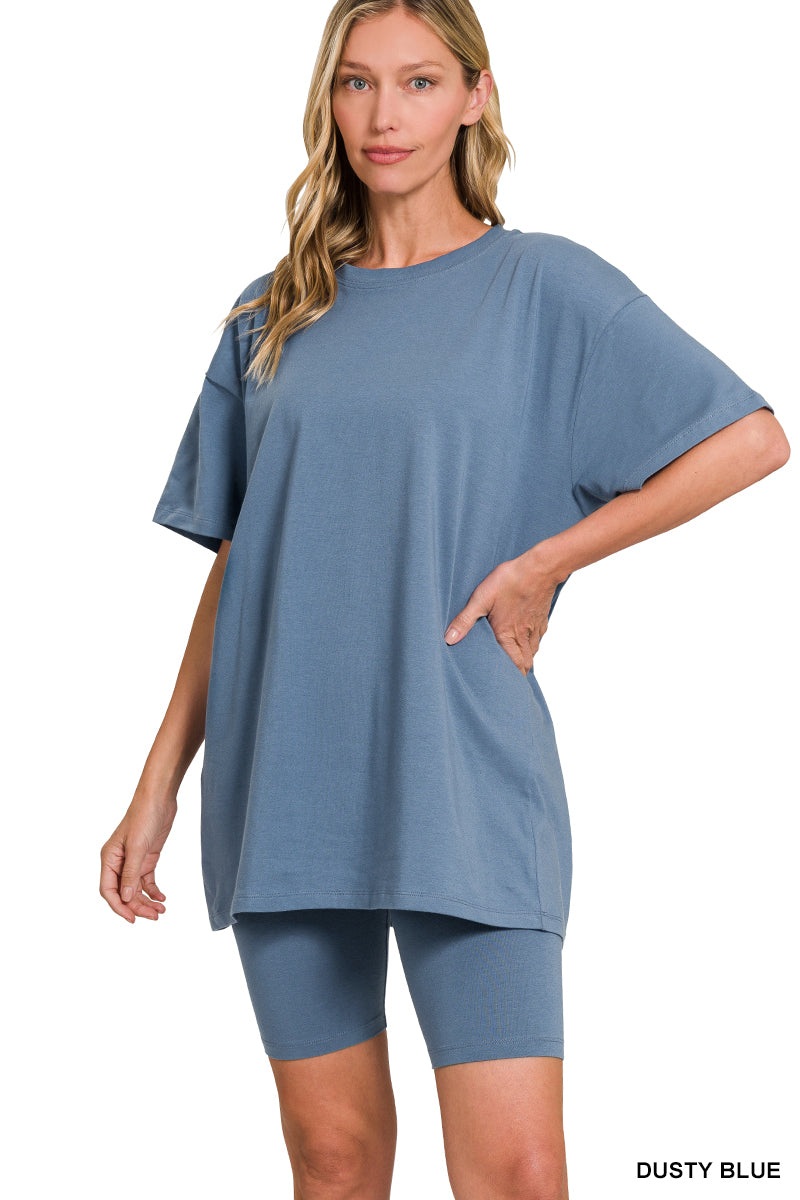 Round Neck Tee with Biker Shorts