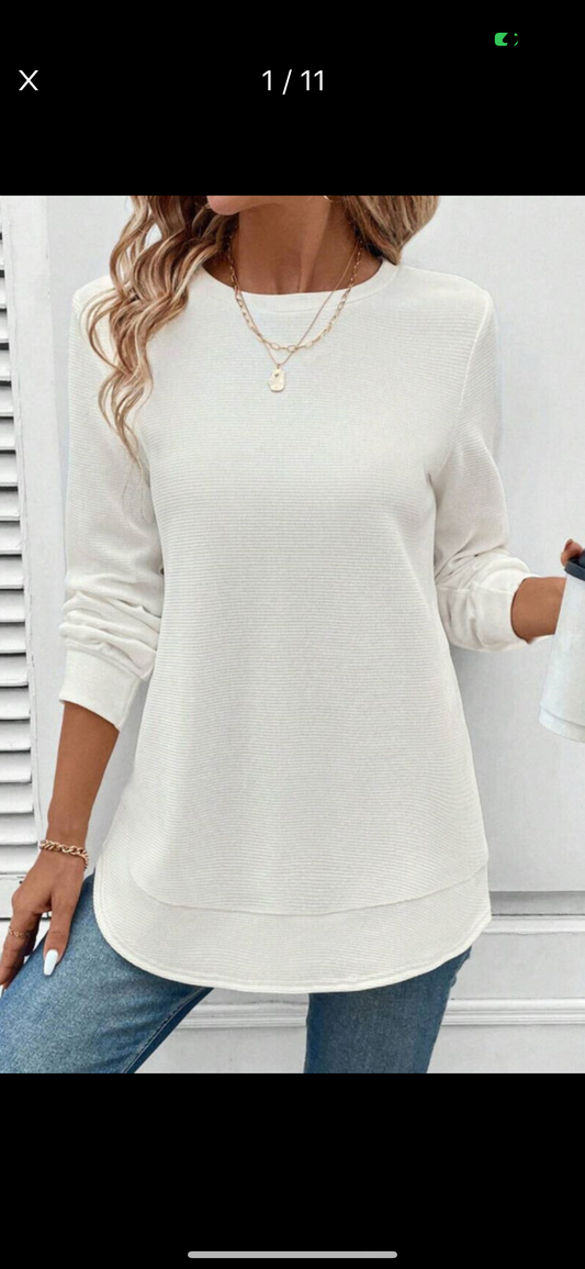 White Long Sleeve Waffle