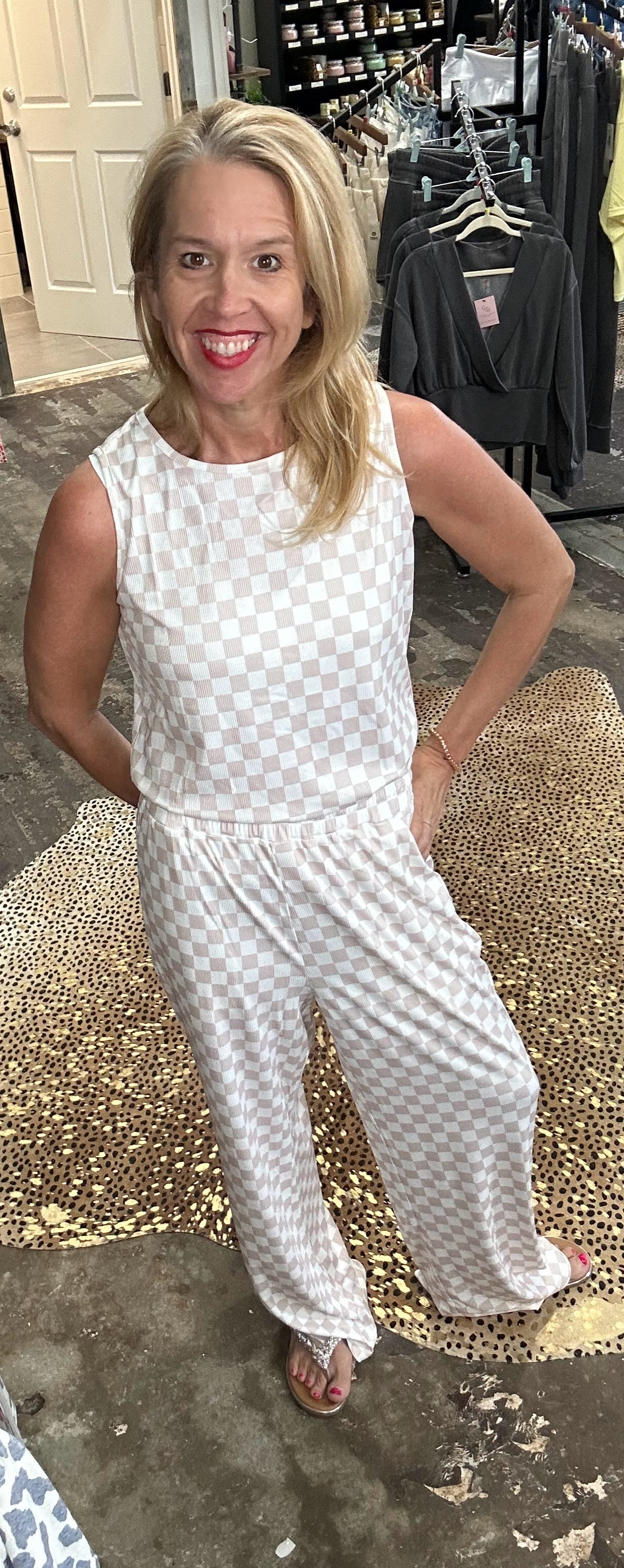 Tan and white Check 2 pc set