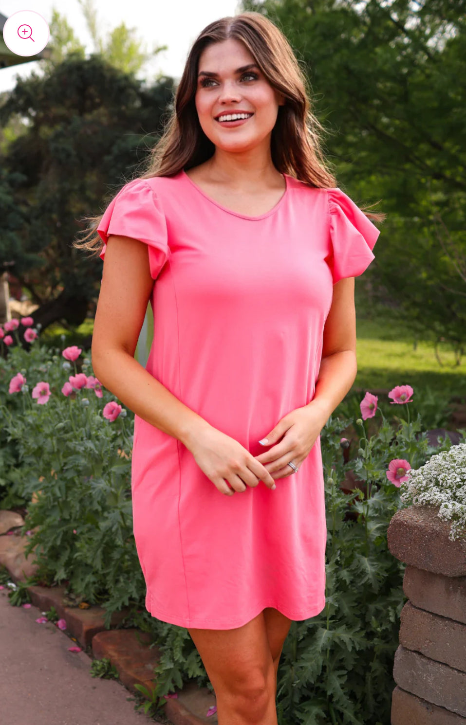 Coral Caitlyn Flutter Sleeve Dress