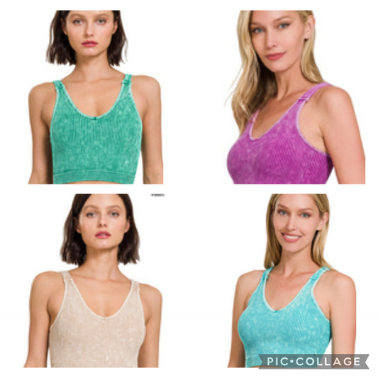 Stone Washed Ribbed Padded Tank Top