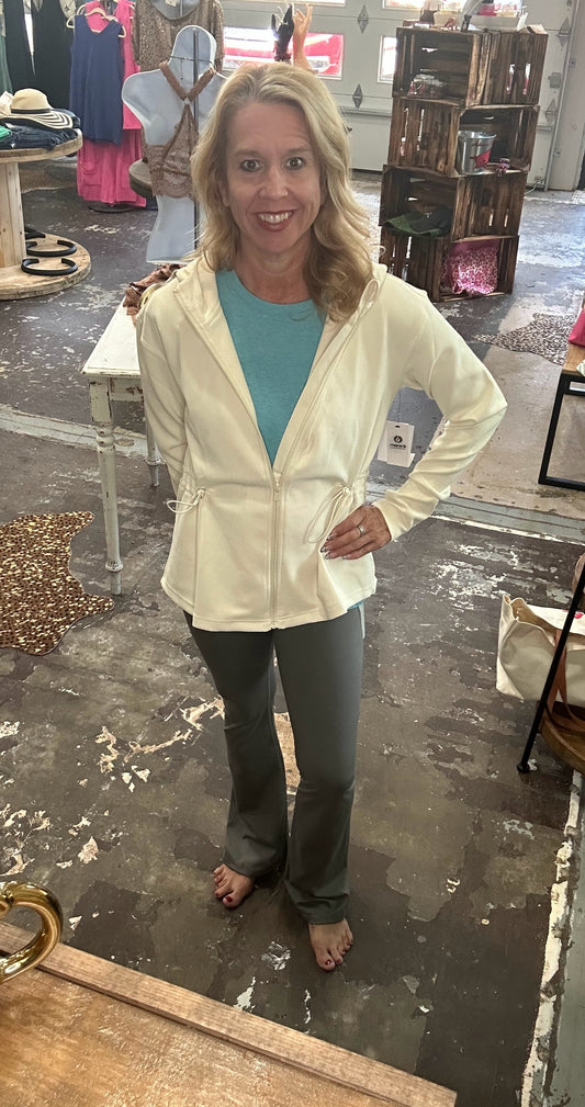 Jacquard Ribbed Hooded Jacket with Thumbholes