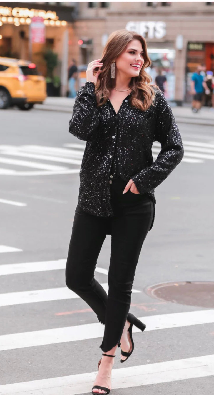 Sequin Button Up Top