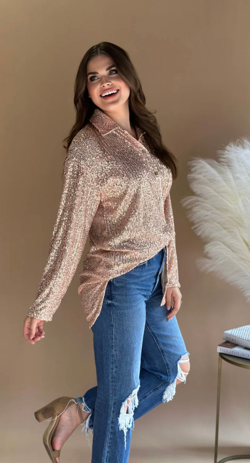Sequin Button Up Top