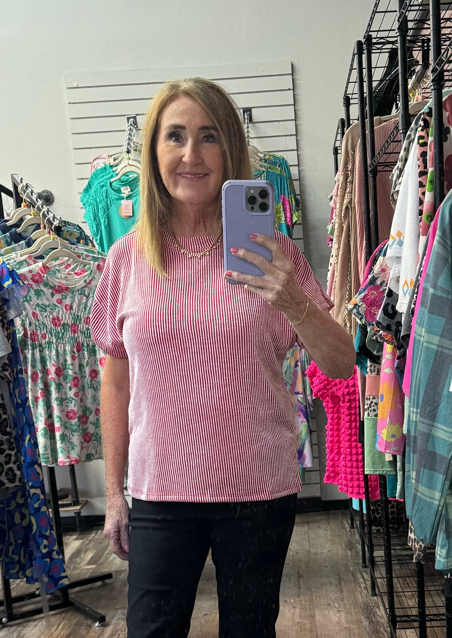 Corded Stripe Knit Top
