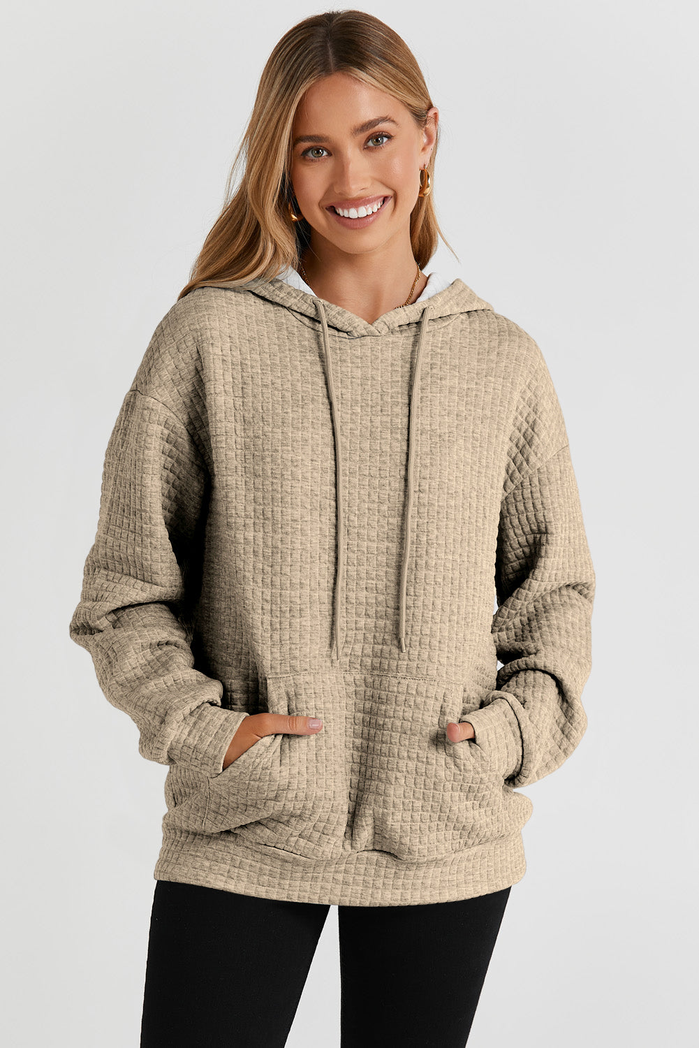 Khaki Quilted Kangaroo Pocket Hoodie