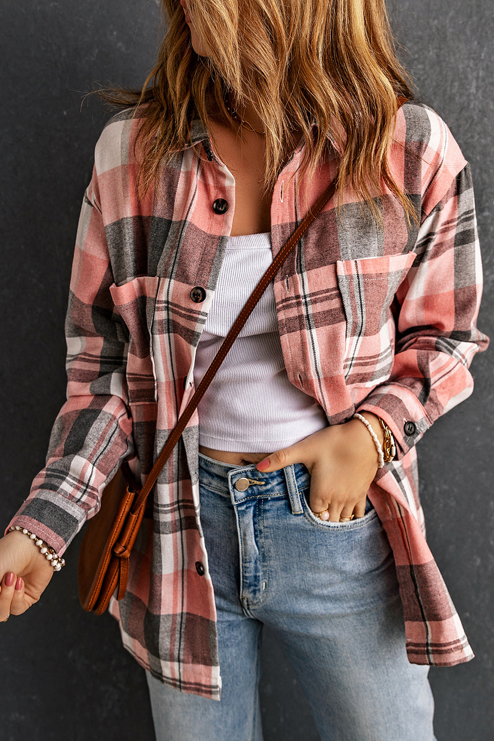 Pink Plaid Button Up Top