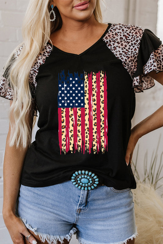 Black Frayed USA Flag Top