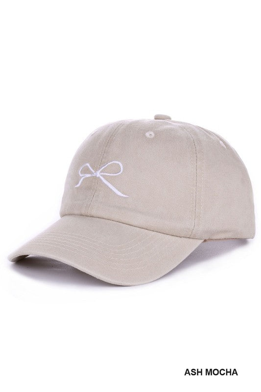 Ribbon Bow Embroidery Washed Hat