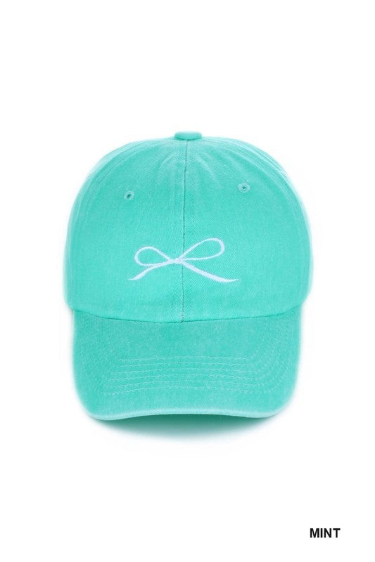 Ribbon Bow Embroidery Washed Hat