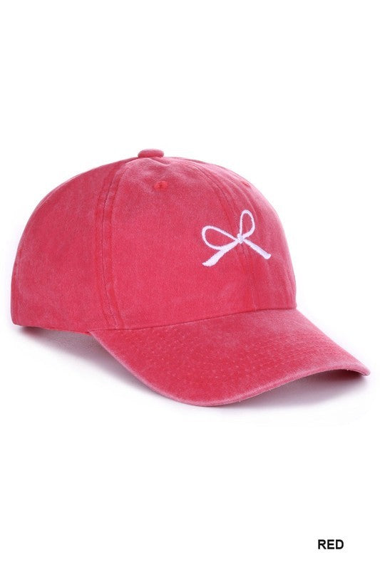 Ribbon Bow Embroidery Washed Hat