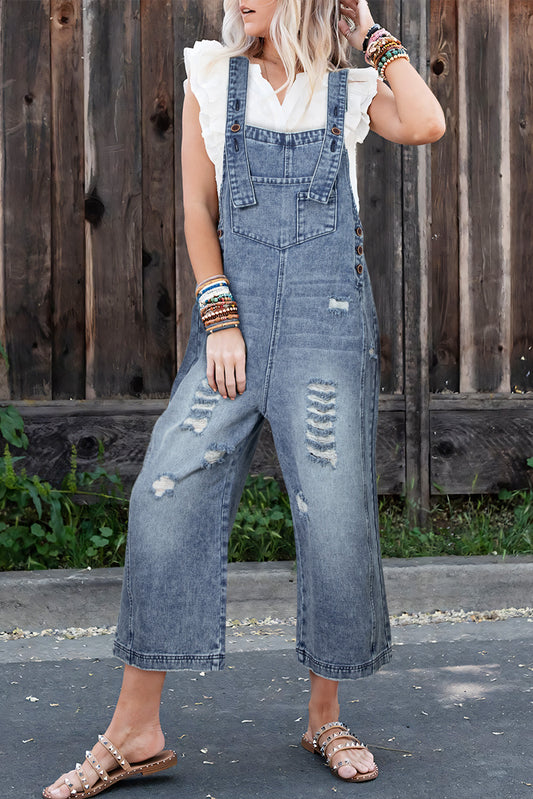 Stone Blue Distressed Overall