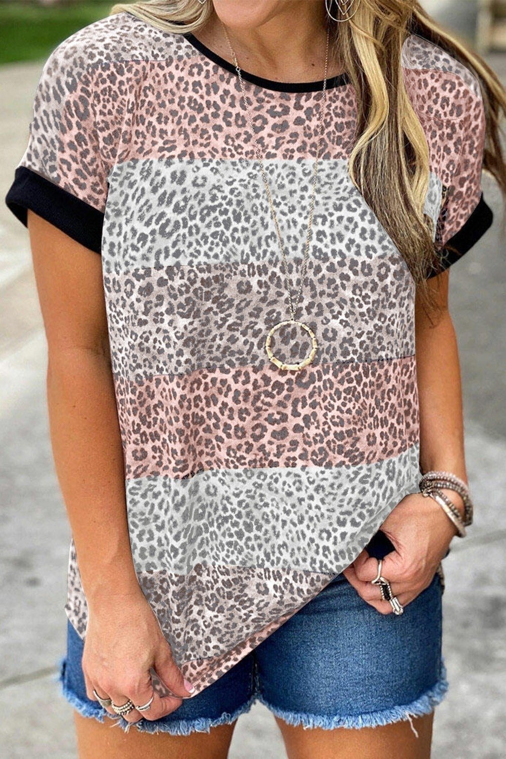 Multicolor Animal Print Color Block SS Top - Charming Cheetah Boutique