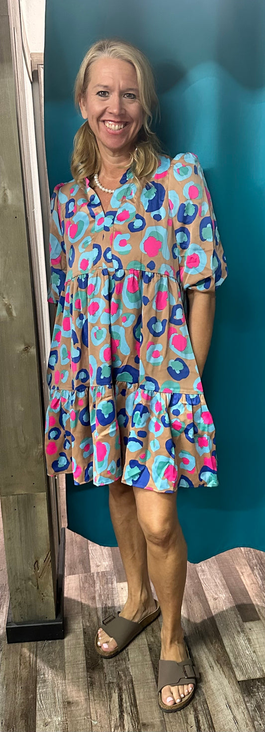 Colorful Animal Print Ruffle Dress