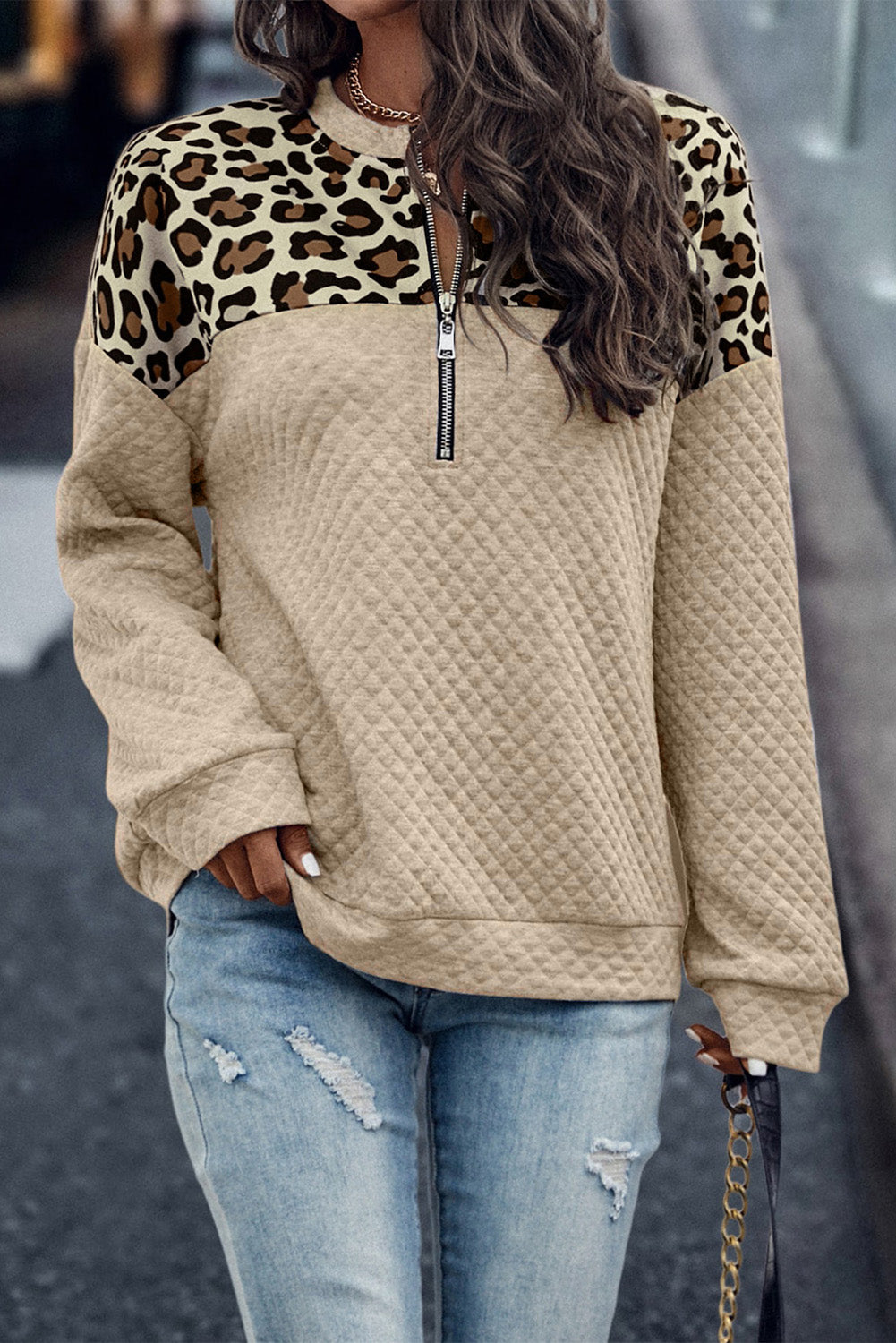 Beige Sweatshirt with Animal Print