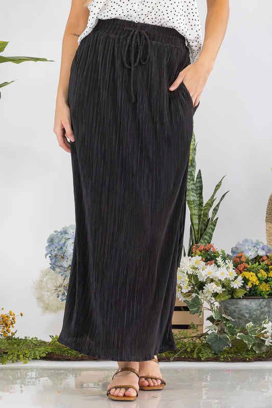 Black crinkle maxi skirt