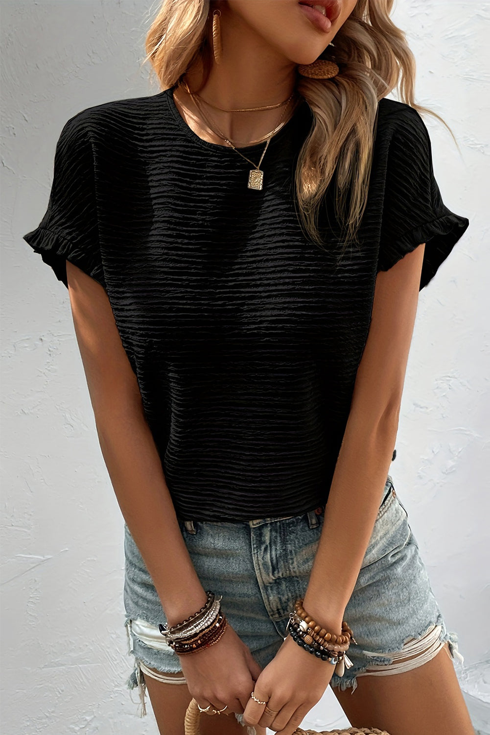 Black Textured SS Top