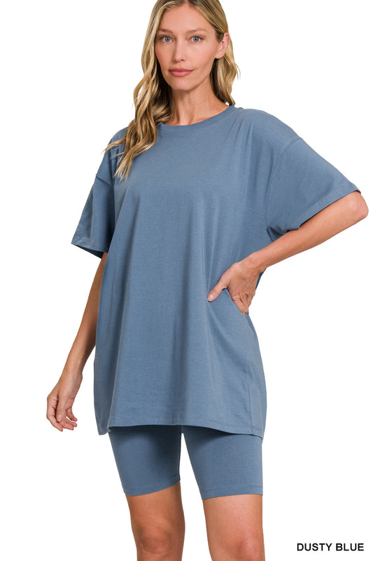 Round Neck Tee with Biker Shorts