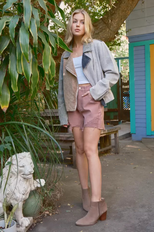 Grey, Olive and Camel Corduroy Moto Jacket