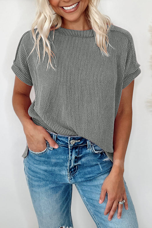 Gray Ribbed SS Top
