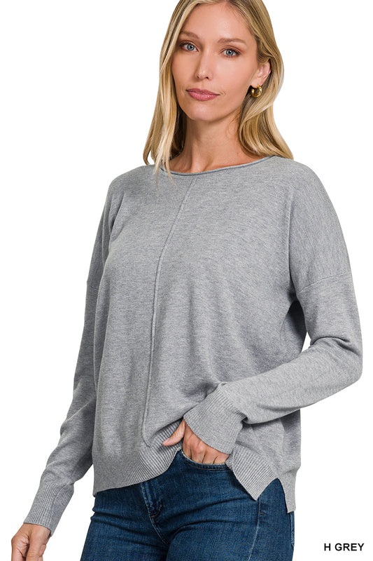 Heathered Gray Front Seam Sweater