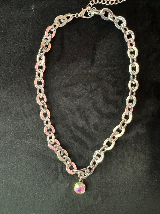 Chunky Chain Necklace with AB Stone