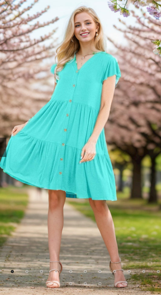 Mint Short Sleeve Ruffle Dress