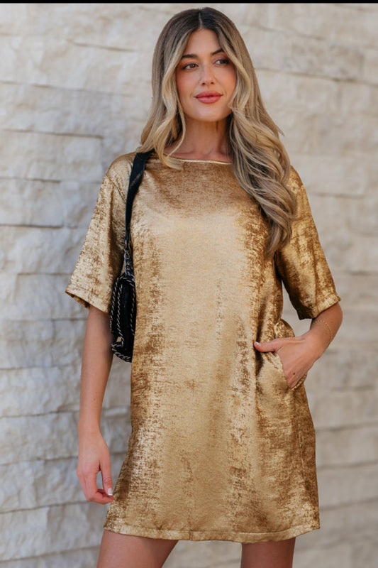 Gold Mini T-shirt Dress