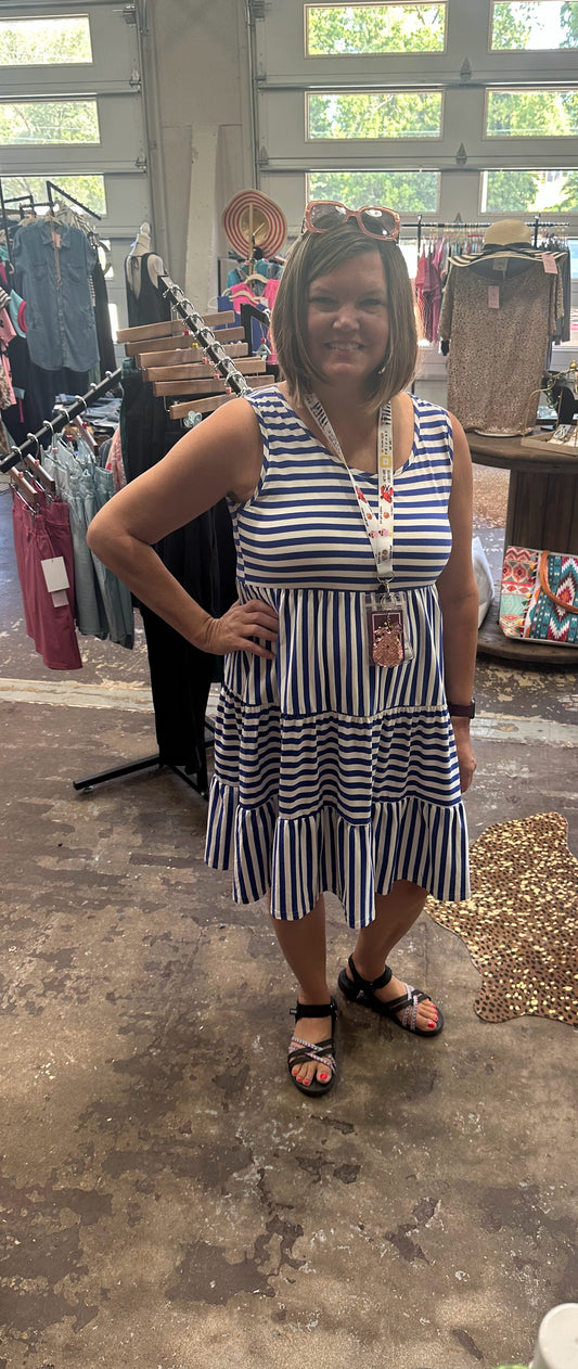 Blue and white stripe tank dress