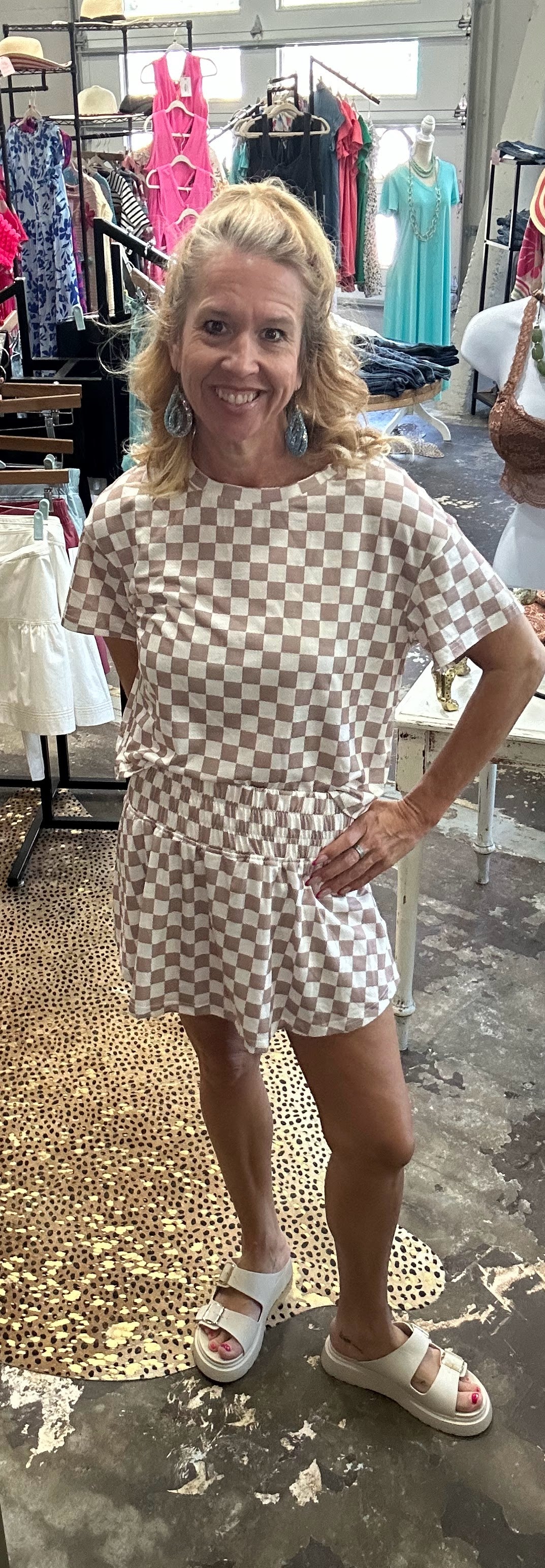 Tan and Beige Checkered 2 Pc Set