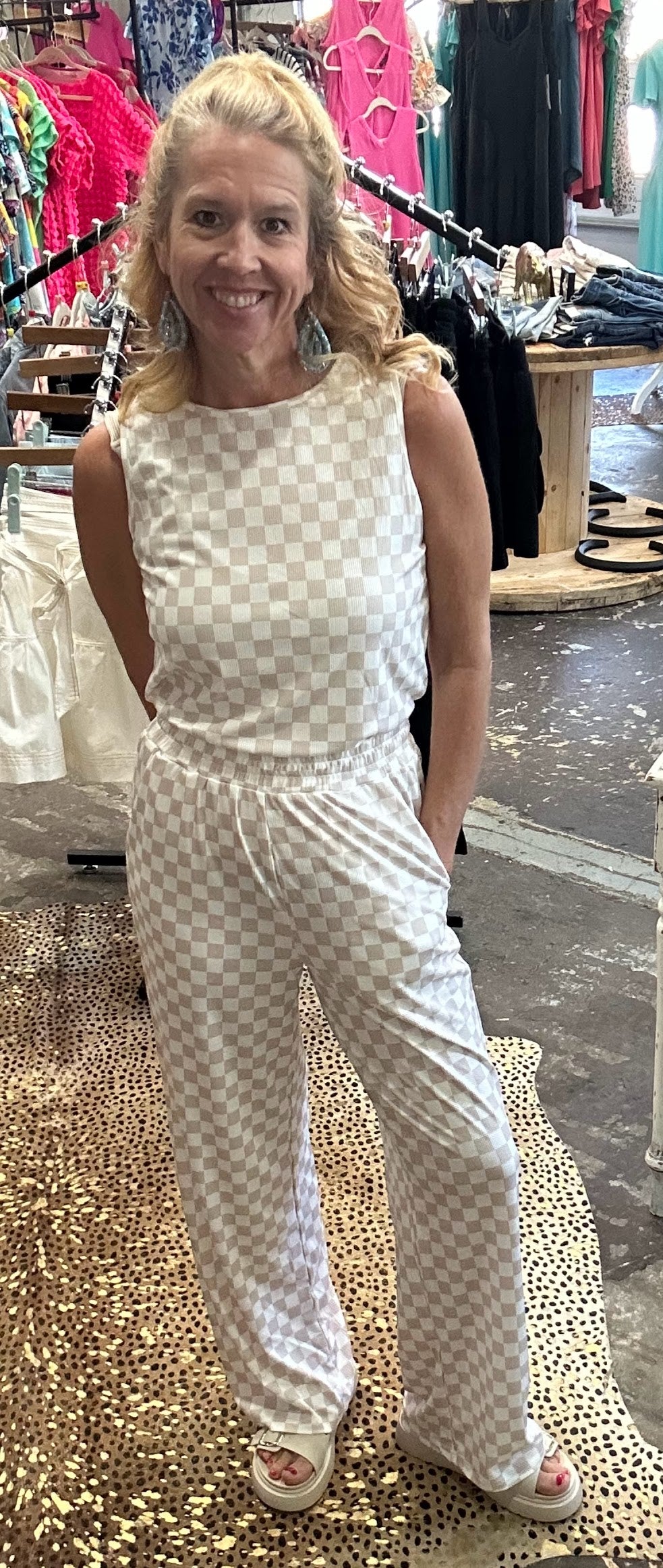 Tan and Beige Checkered 2 Pc Set