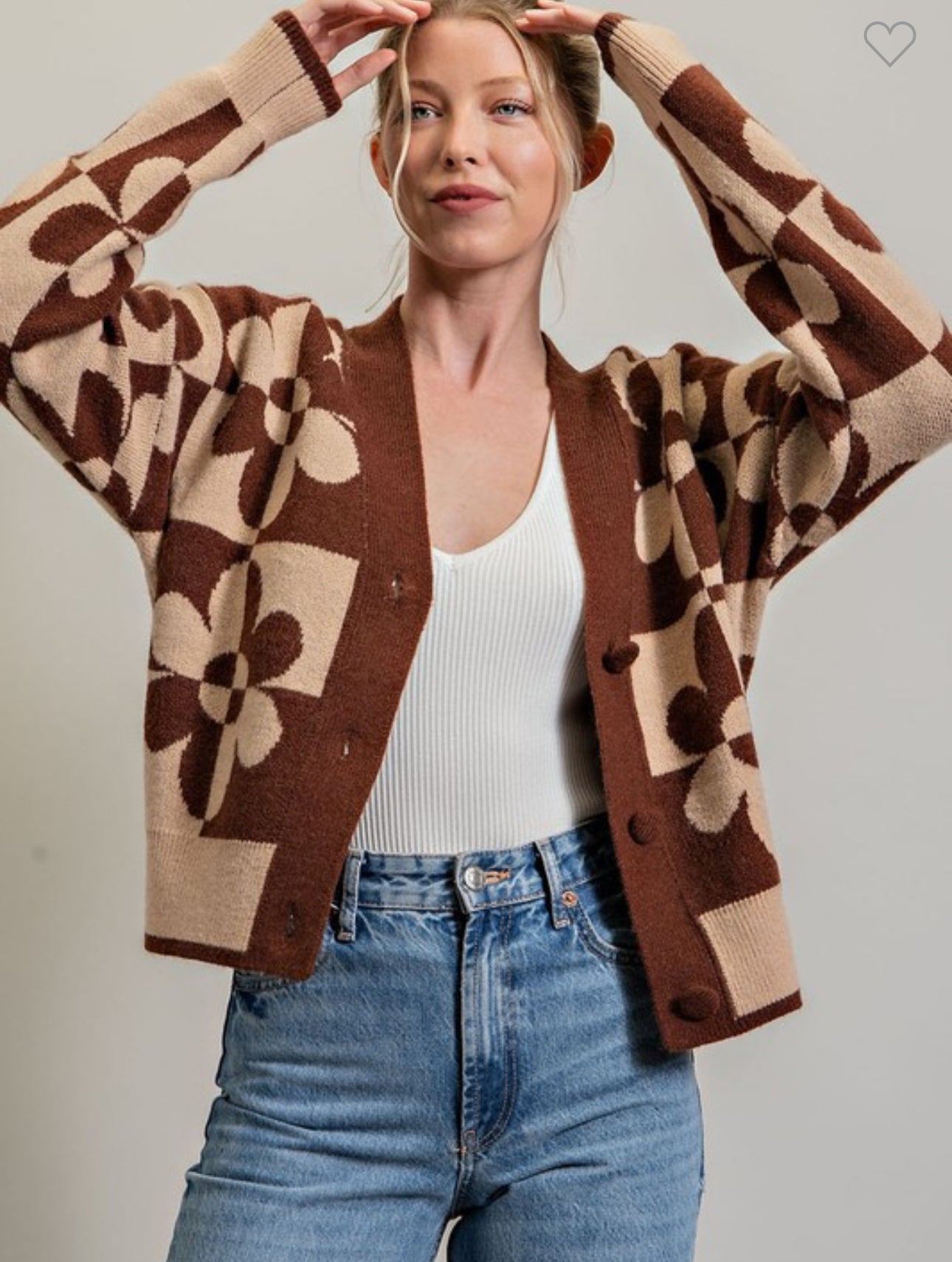 Brown Patterned Button Cardigan