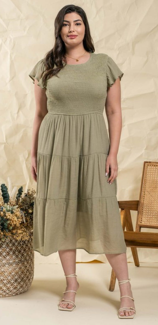 Smocked Tiered Midi Dress