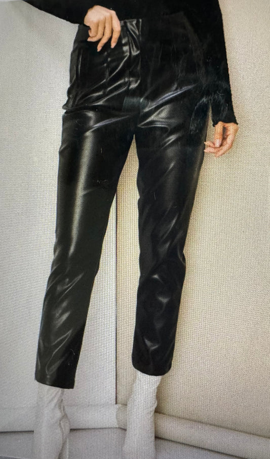 High Waist PU Tapered Pants