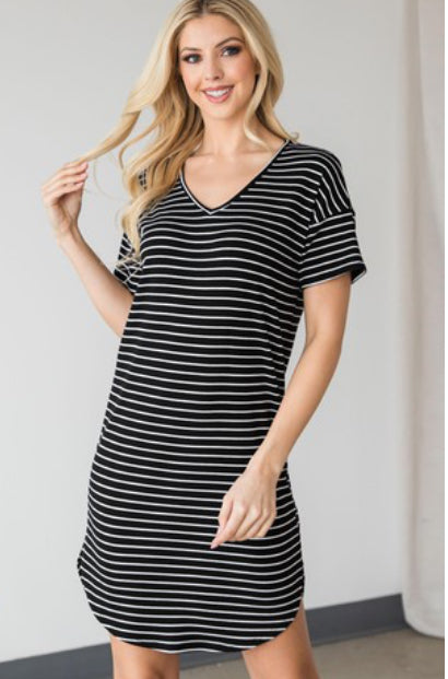 Black Striped SS Dress