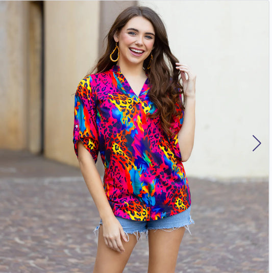 Multicolor Leo Print Top