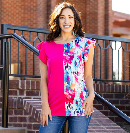 Floral Color Block Top