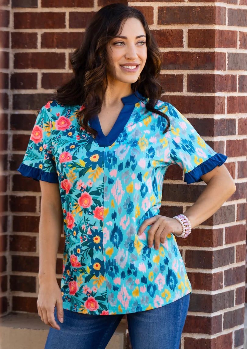 Floral V-Neck Half Sleeve Top