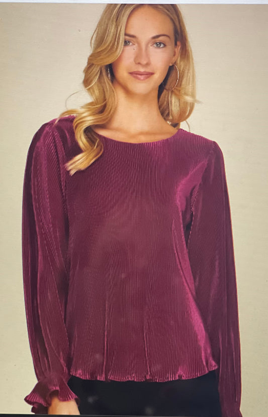 Magenta LS Plisse Top