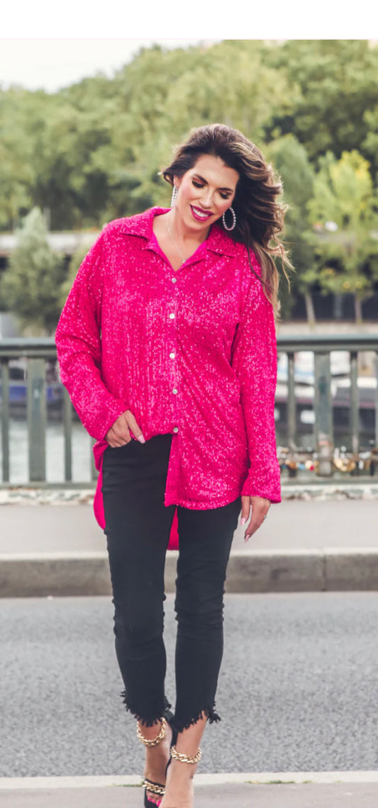 Sequin Button Up Top
