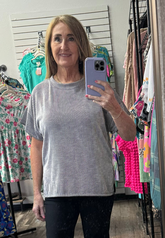 Corded Stripe Knit Top