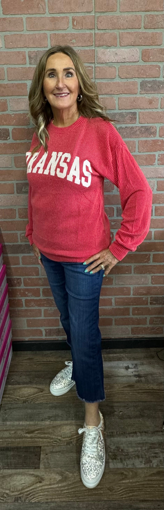 Red Corded Arkansas Top