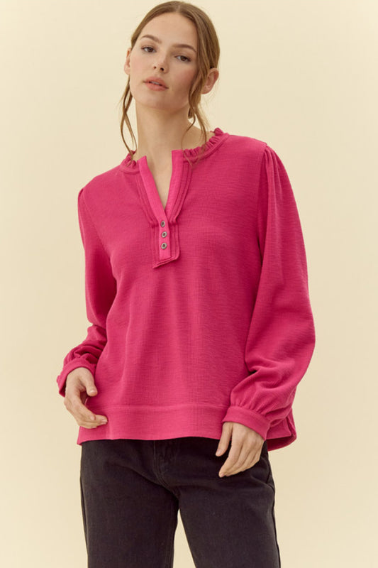 Fuchsia Ribbed Henley Top