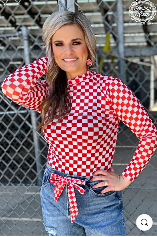 Game Day Checkered Mesh Top