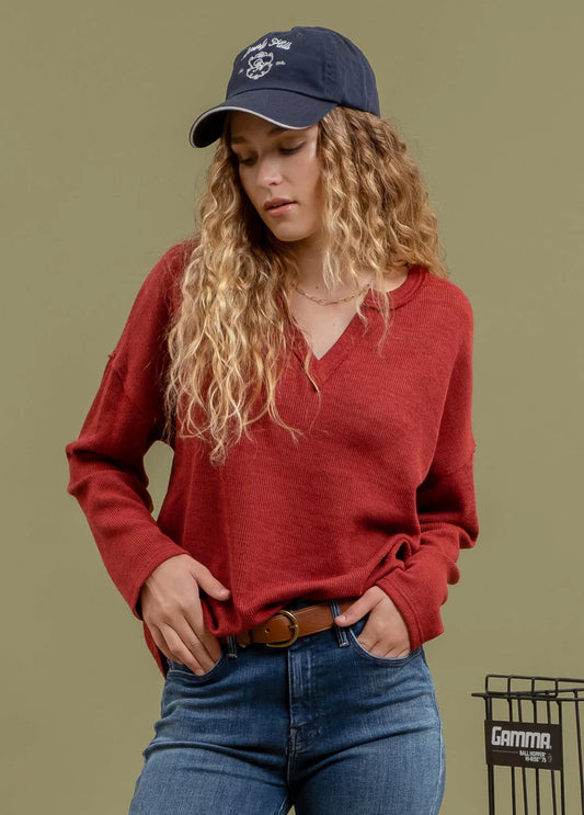 Solid Notch Neck Knit Top