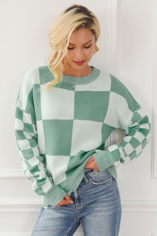Mint Green Checkered Sweater