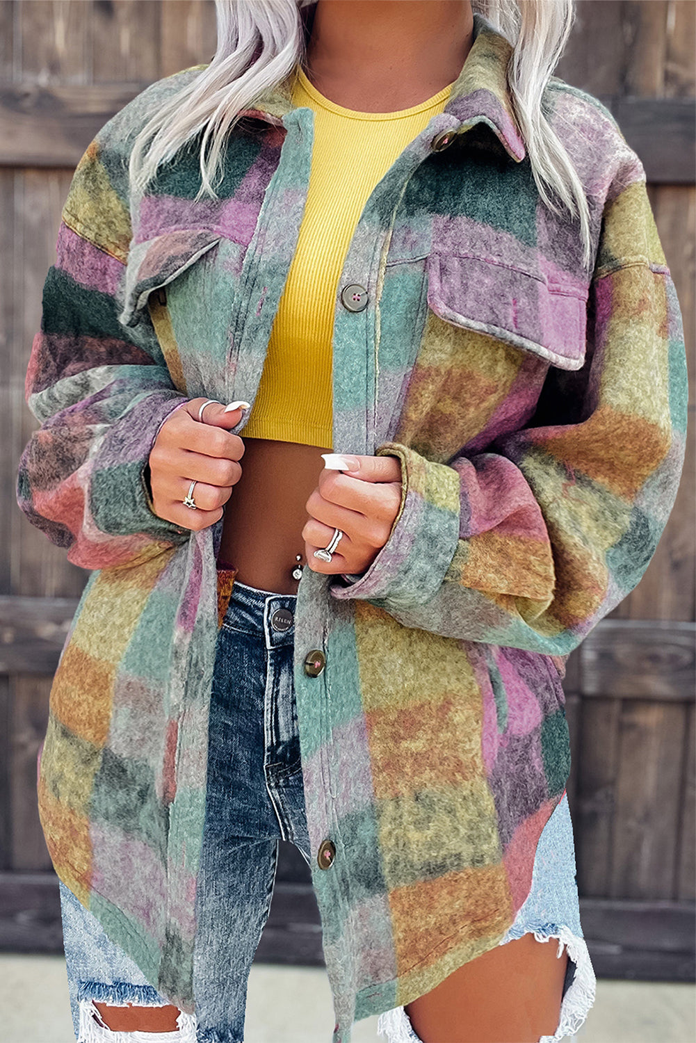 Plus Multicolored Brushed Plaid Shacket