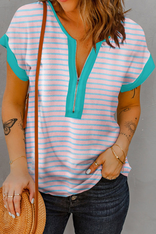 Pink Stripe Half-Zip Top