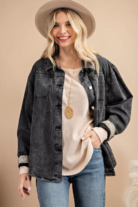 Plus Washed Black Denim Jacket