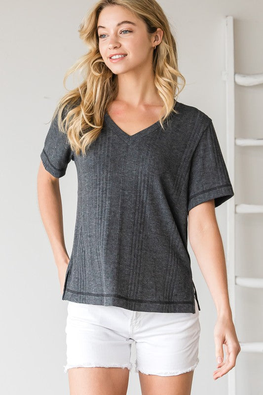Charcoal Basic V-Neck Top